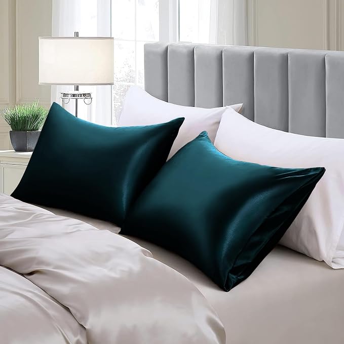 Aormenzy Satin Pillow Cases for Women King Size Set of 2, Dark Teal Satin - Image 5