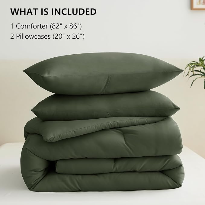 CozyLux Full Size Comforter Set Dark Green, 3 Pieces Solid Breathable Quilted - Image 7