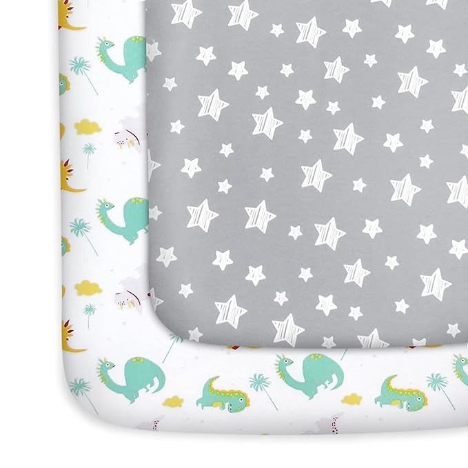 Pack and Play Sheets, 2 Pack Mini Crib Sheets, Stretchy Playard Fitted Sheet by Moonsea