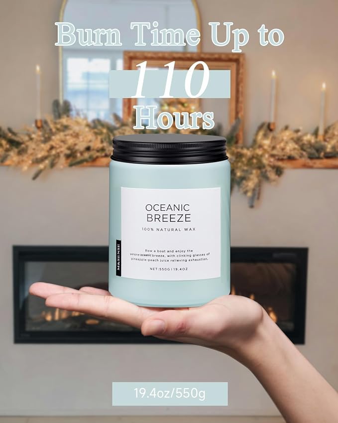 M&SENSE Candle Oceanic Breeze Scented, 19.4oz 110 Hour Long Lasting 2 Wick - Image 4