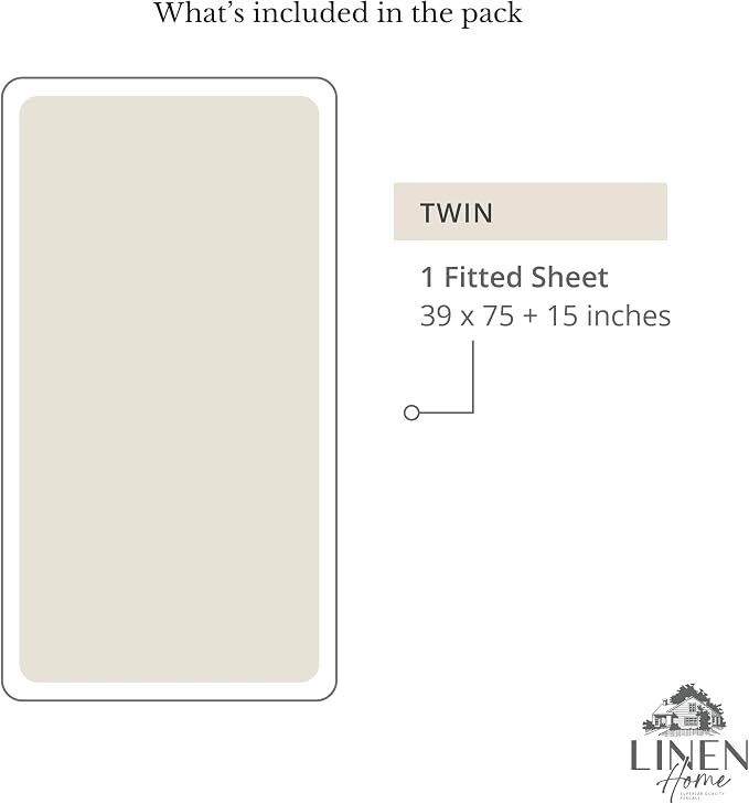 Linen Home 100% Cotton Percale Weave Fitted Sheet, Twin Size, Light Taupe - Image 6