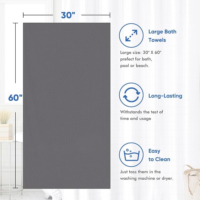 HOMEXCEL Bath Towel Set Pack of 4, 30 x 60 Inches Large Microfiber Bath Towels - Image 5