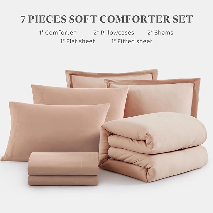 WRENSONGE King Comforter Set, 7 Pieces Clay Pink Soft Bed in a Bag King - Image 8