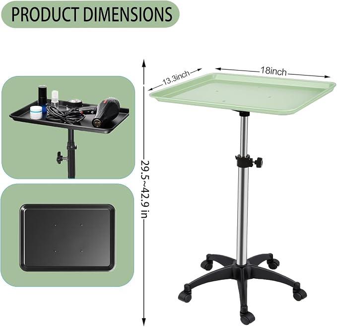 Salon Rolling Tray, Height Adjustable Tattoo Tray Rolling Cart, Storage Utility - Image 5