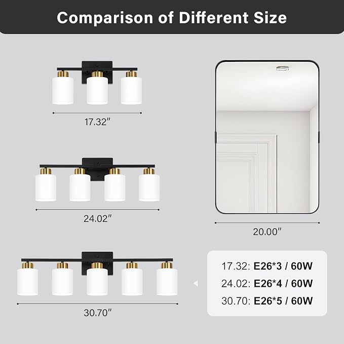 FonmYim Black and Gold Bathroom Light Fixtures, 3-Light Modern Vanity Light - Image 6