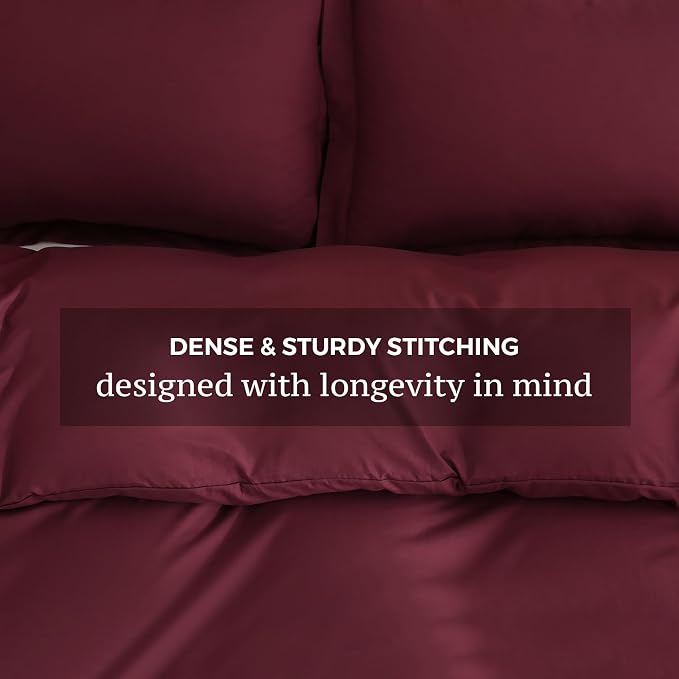 JSD Burgundy Duvet Cover Set Queen Size, 3 Piece Duvet Cover - Image 5
