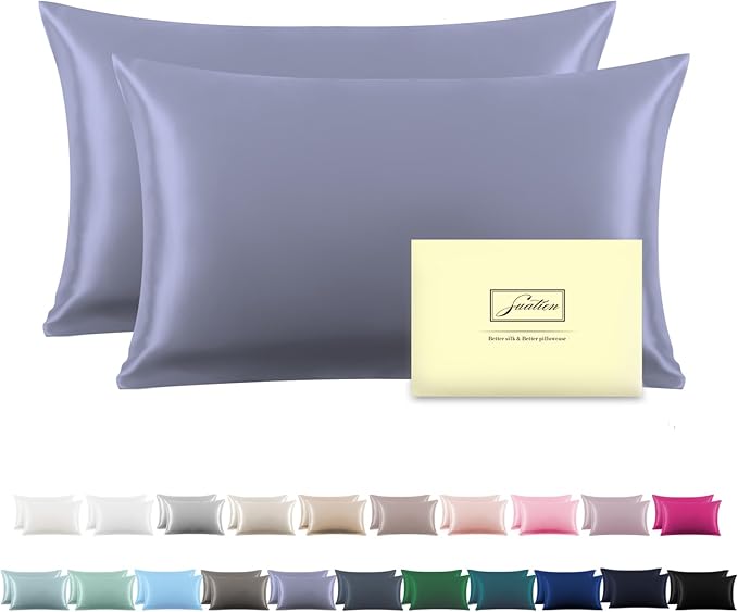 Silk Pillow Cases 2 Pack, Soft Breathable and Sliky Standard Size Pillow Cases by Suatien