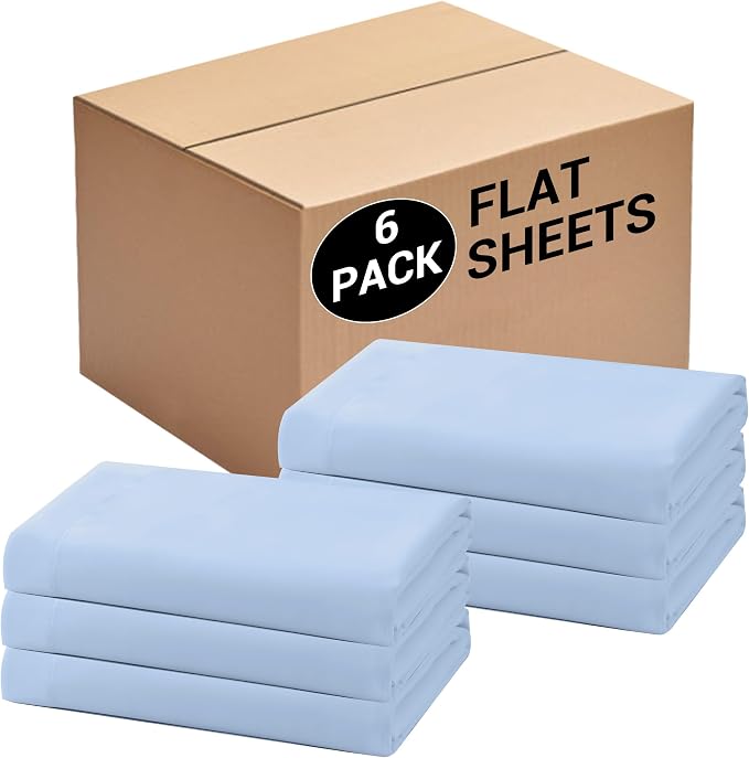 Bulk Full Flat Sheets Only, 6 Pack Quick Sort Top Bed Sheet, Color-Coded Label by Culve