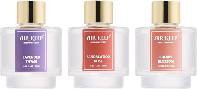 Airkeep Reed Diffuser Set of 3, Lavender Thyme Sandalwood Rose Cherry Blossom - Image 8