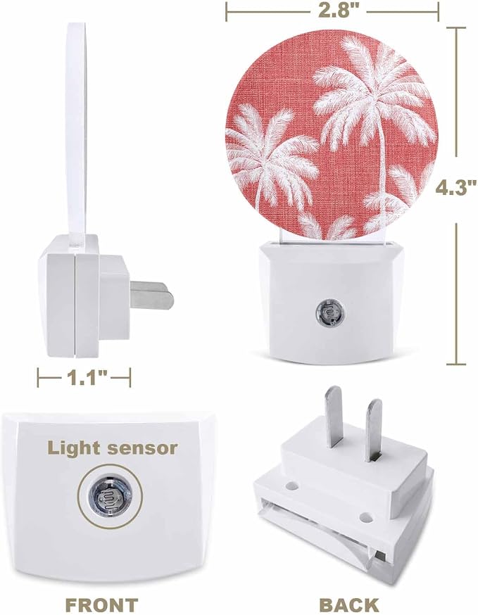 Night Lights Auto Sensor Tropical Palm Trees Night Light Coral Linen Coastal - Image 2