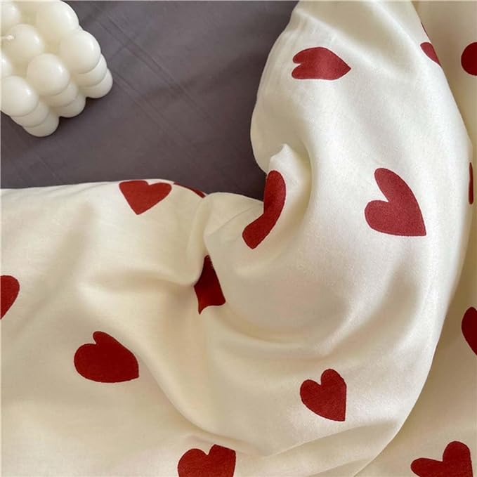 Nayoroom Heart Duvet Cover Twin Size Cute Red Love Heart Printed on White - Image 7