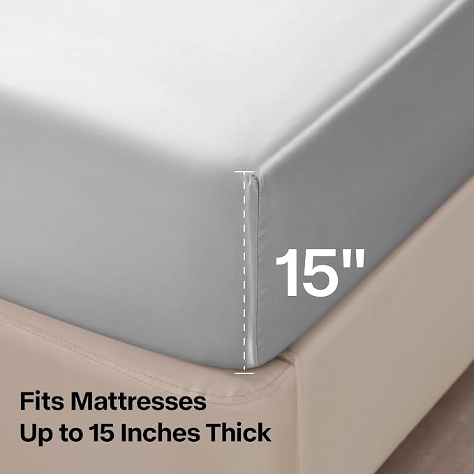 BEDELITE Satin Sheets Full Size Bed Set, Luxury Soft Grey Silky Sheets - Image 5