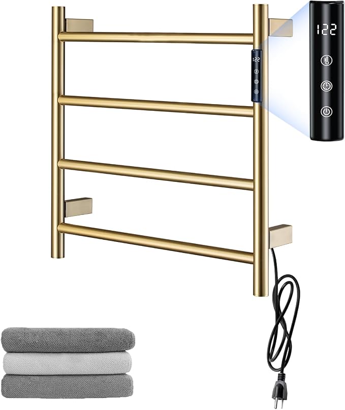 Heated Towel Rack, 4 Bar Wall Mounted Towel Warmer by TRJIKAG