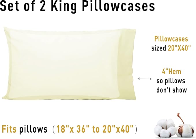 Sunflower King Pillowcases Set of 2, 100% Cotton King Pillow Cases 2, 20×40 - Image 8