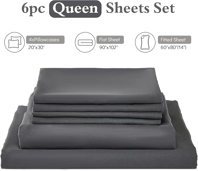 ILAVANDE Grey Queen Sheets Set 6 Piece, Hotel Luxury Super Soft 1800 Series - Image 7