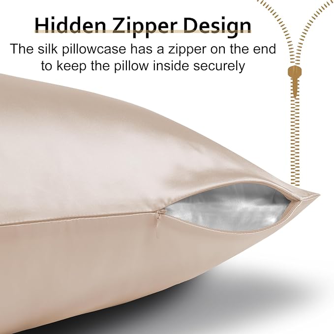 Ravmix Silk Pillow Cases with Zipper, 21 Momme Mulberry Silk Pillowcase - Image 6