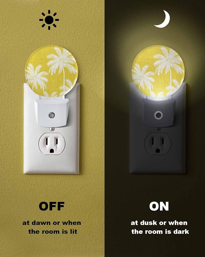 Night Lights Auto Sensor Tropical Palm Trees Night Light Yellow Linen Coastal - Image 6