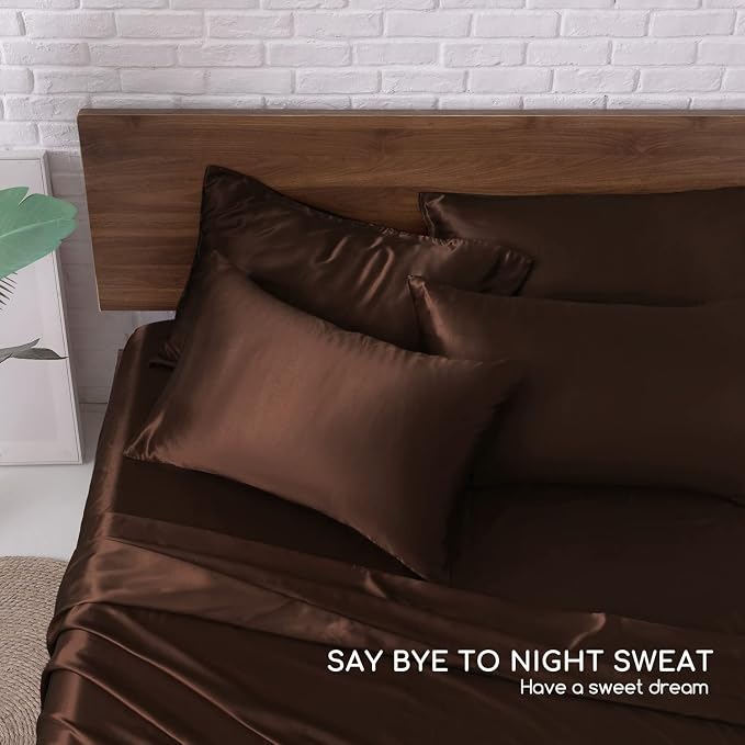 MR&HM Satin Bed Sheets, Queen Size Sheets Set - Image 7