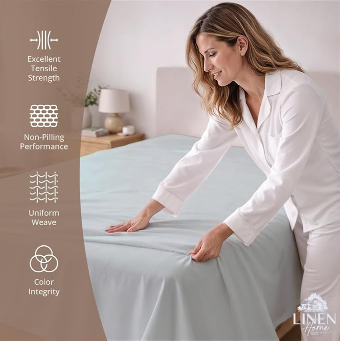 Linen Home 100% Cotton Percale 1 Flat Sheet, Queen Size - Image 2
