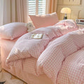 Nayoroom Gingham Duvet Cover King Size Pink White Plaid Checkered Comforter by Nayoroom