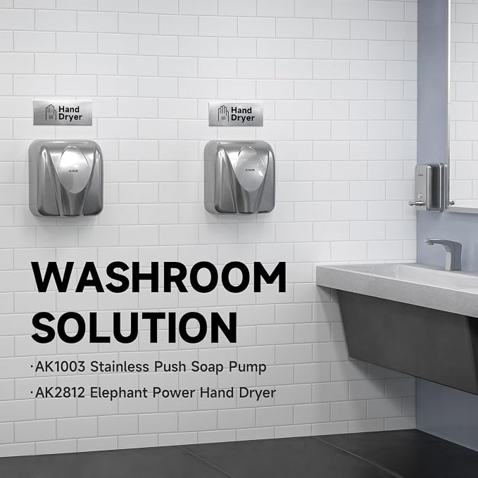 AIKE Elephant Power Commercial Hand Dryer High Speed Auto Warm Wind, Brushed - Image 2