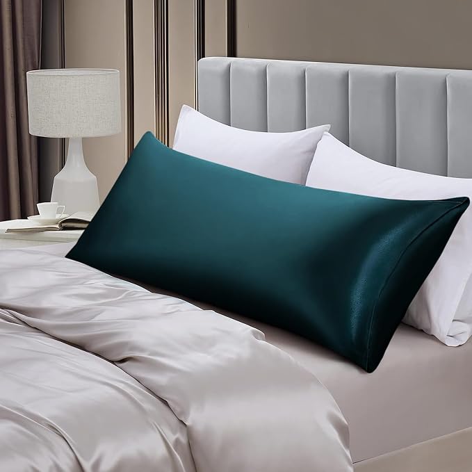 Aormenzy Satin Body Pillow Cover Set of 2, 20x54 Inches Dark Teal Case - Image 4