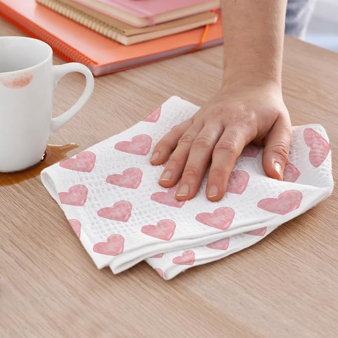 2PCS Pink Heart Love Home Sweet Home Valentine's Kitchen Towels, Valentines Day - Image 5