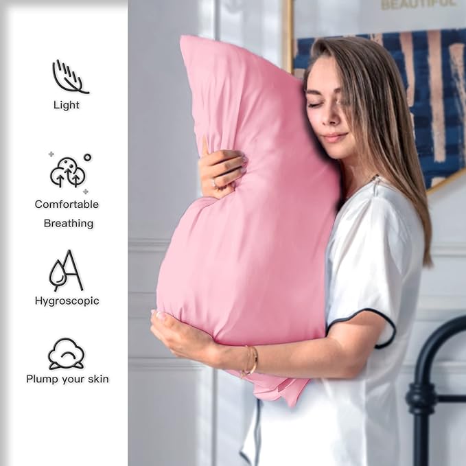 Silk Pillow Cases 2 Pack, Soft Breathable and Sliky Standard Size Pillow Cases - Image 3