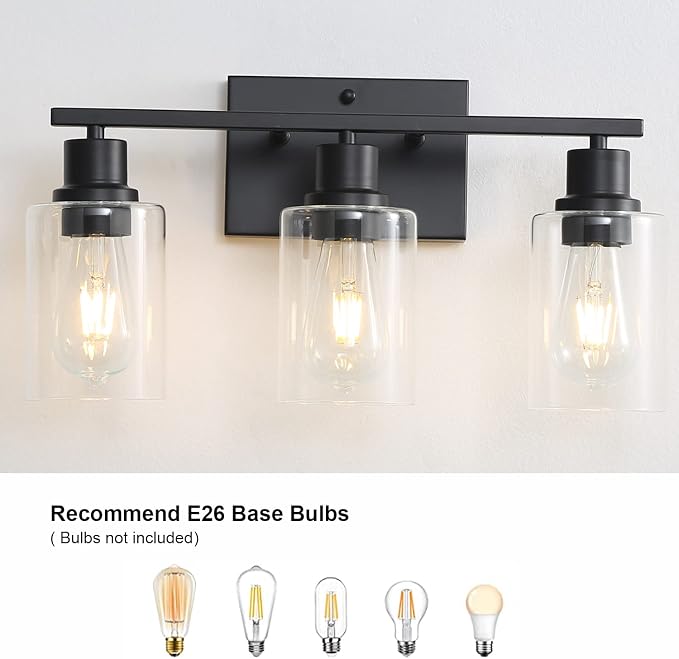 Bathroom Vanity Light Fixtures, 3-Light Matte Black Bathroom Lights, Wall - Image 3