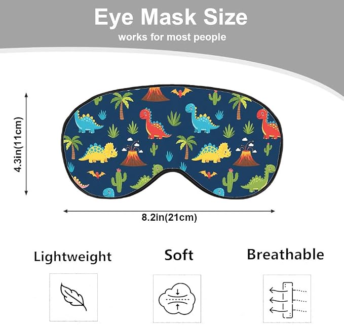 Cute Dinosaurs Sleep Eye Mask Children Print Palm Tree Animal Green Blue Red - Image 2