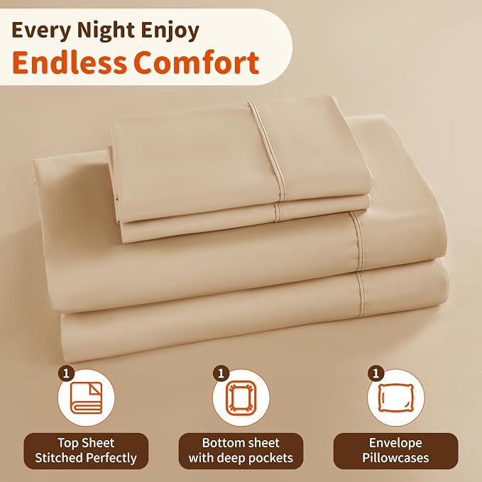 LBRO2M 1000 Thread Count 100% Egyptian Cotton Sheets Set Twin XL, 3 Piece Sets - Image 5