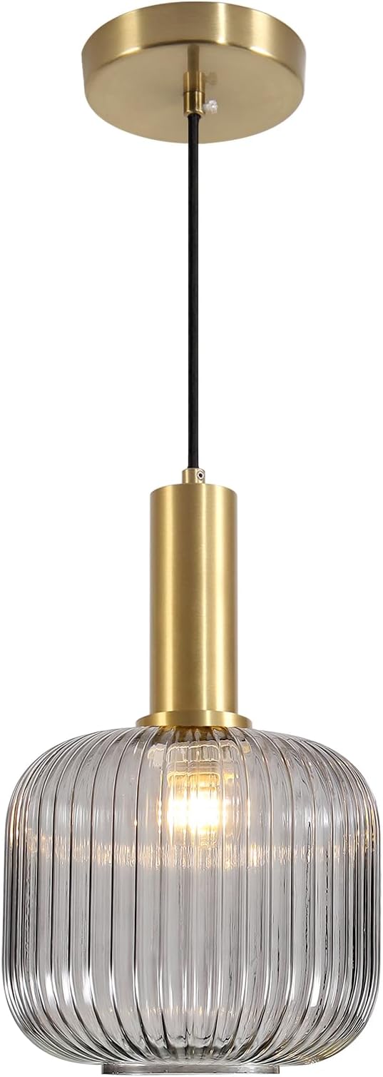 KCO Lighting Mid Century Smoke Glass Pendant Light Antique Brass Kitchen Island by KCOLighting