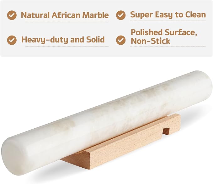 Koville African Natural Marble French Rolling Pin, 16inch Non-Stick Rolling Pin - Image 3