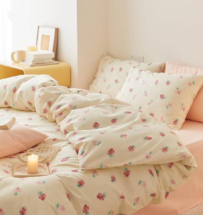 Nayoroom Strawberry Duvet Cover Set Full Size Girls Cute Pink Strawberries by Nayoroom