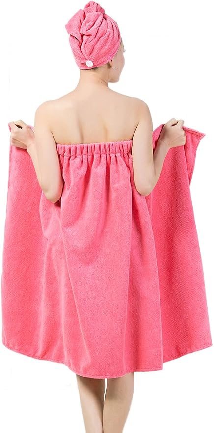 FakeFace Women Absorbent Microfiber Bath Towel Body Wrap Set Gym Spa Robe Dry - Image 2