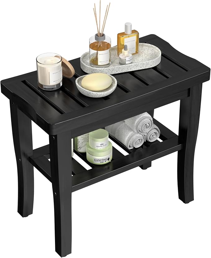 Bamboo Black Shower Bench Stool Shower Chair Seat Adult Women Her Sister Aunt - Image 9