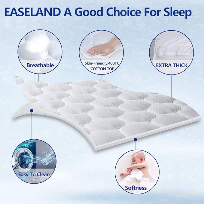 EASELAND California King Mattress Topper Pillow Top Mattress Cover Quilted - Image 2