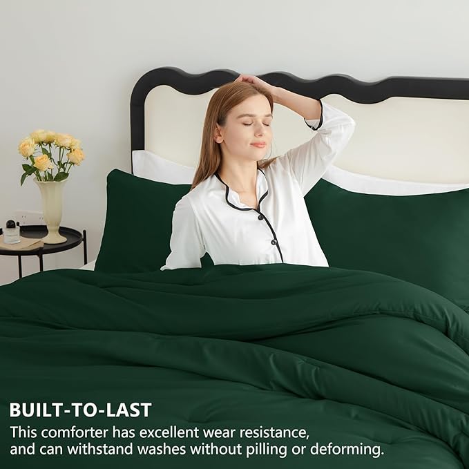 CozyLux Twin Comforter Set Emerald Green, 2 Pieces Twin Extra Long Solid - Image 2