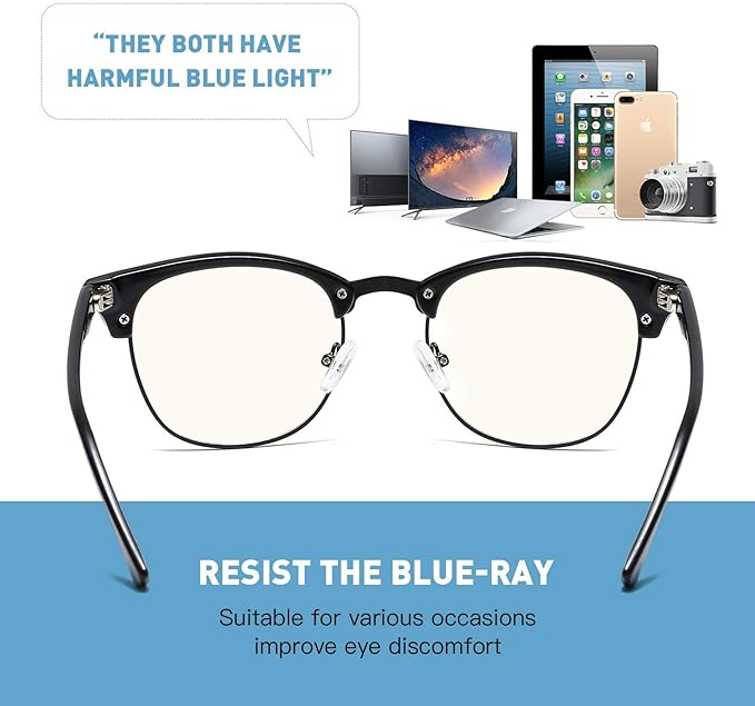 Blue Light Blocking Glasses Vintage Half Frame UV Clear Lens Anti Eyestrain - Image 6
