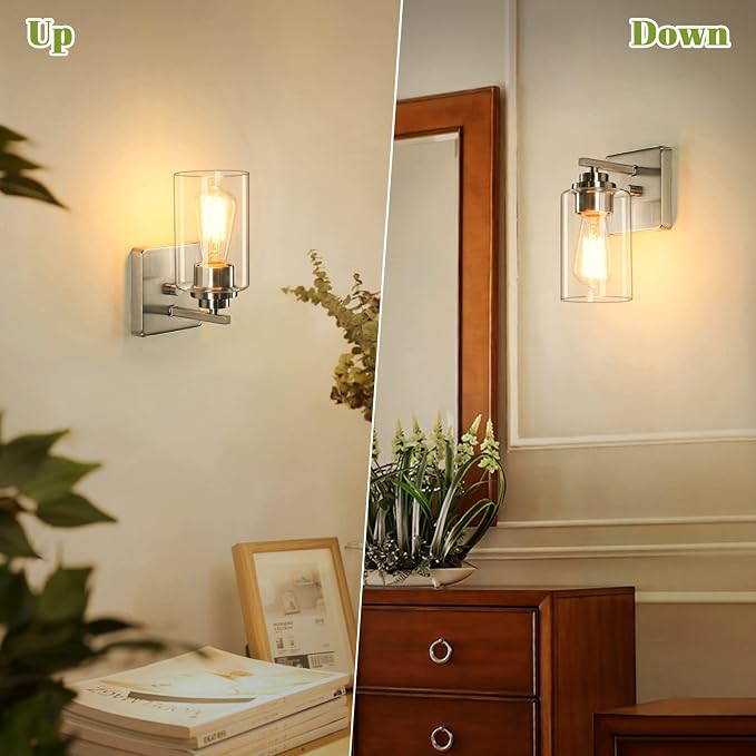 Set of 2 Wall Sconces for Bathroom, Brushed Nickel Vanity Light Fixtures - Image 3