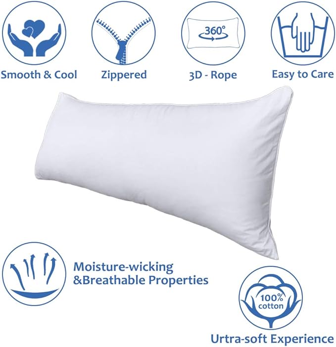Precoco Body Pillow Pillowcase, 100% Cotton White Body Pillow Cover - Image 6