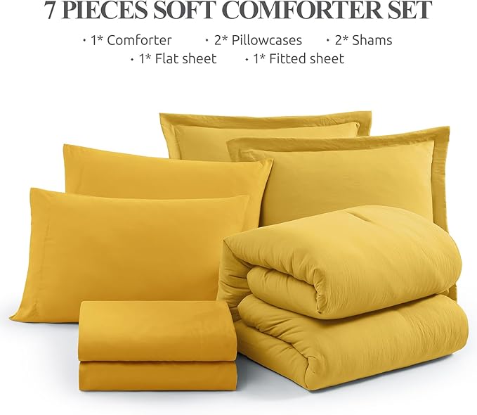 WRENSONGE King Size Comforter Set- 7 Pieces Soft Yellow Bed in a Bag - Image 7