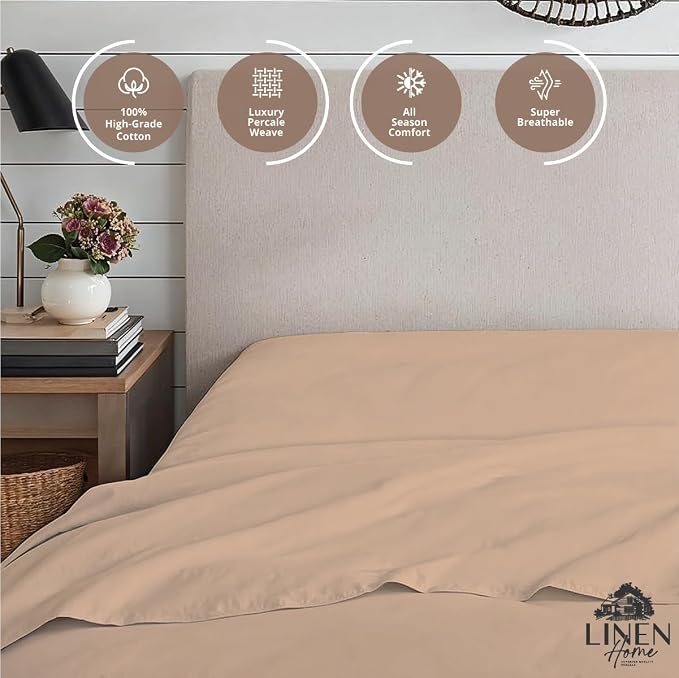 Linen Home 100% Cotton Percale Weave Fitted Sheet, Queen Size, Brushed Rose - Image 3