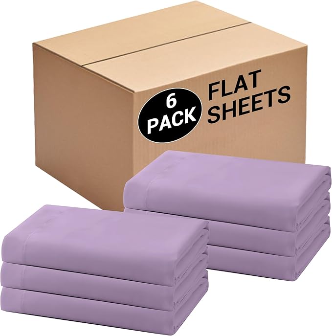 Bulk King Flat Sheets Only, 6 Pack Quick Sort Top Bed Sheet, Color-Coded Label by Culve