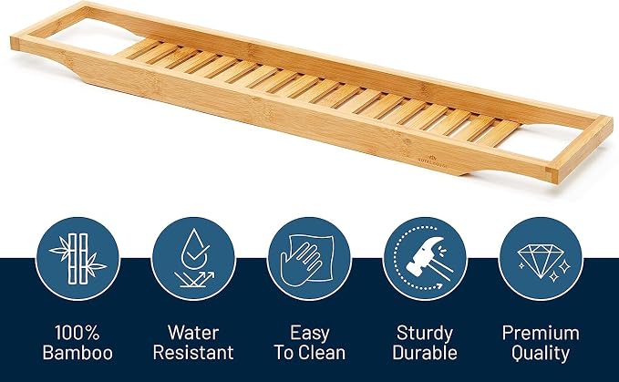 RoyalHouse Bamboo Bath Caddy Tray - Image 2