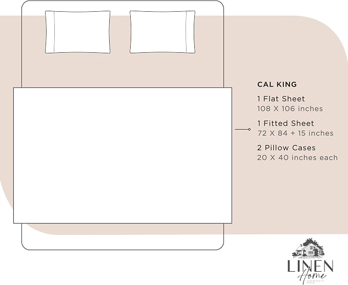 Linen Home 100% Cotton Percale Sheets California King Size, Sand Shell - Image 6