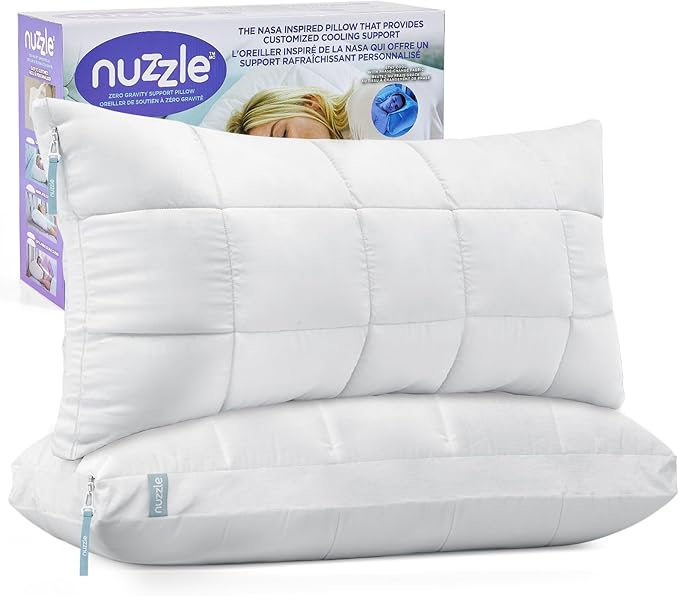 Nuzzle Pillows Queen Size Set of 2 Cooling Adjustable Pillows by Nuzzlepillow