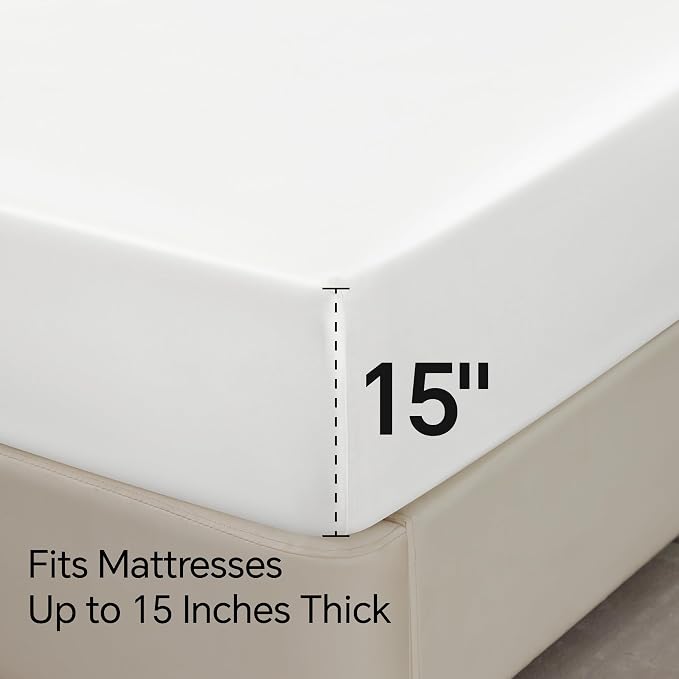 BEDELITE King Size Sheets Set, Luxury Soft White Satin Sheets - Image 6