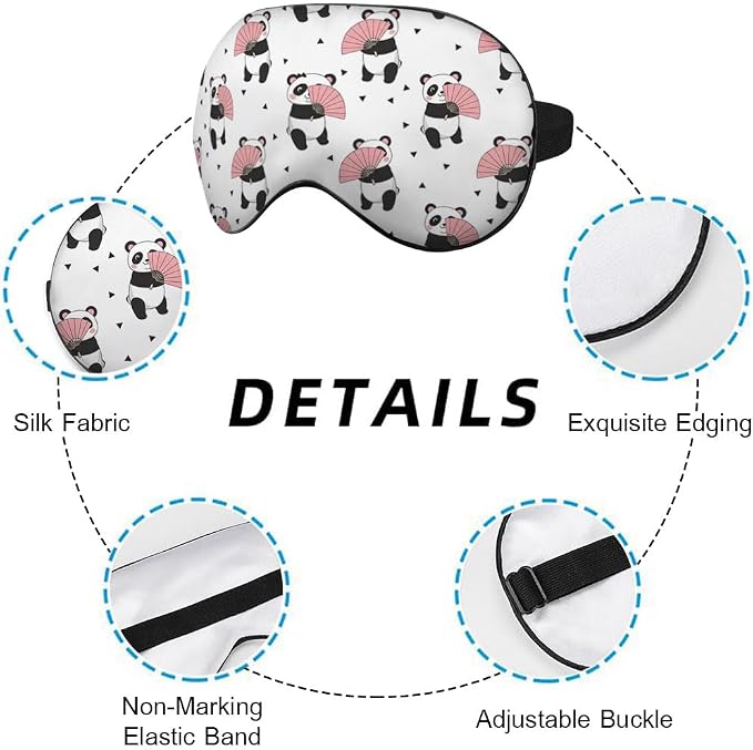 Cute Panda Bears Silk Eye Mask Sleep Mask Dandelion Pink Flower Cute Cartoon - Image 3