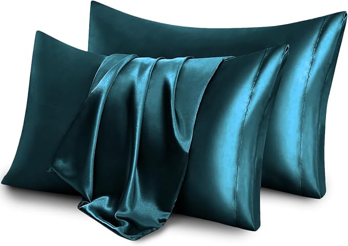 Aormenzy Satin Pillow Cases for Women Standard Size Set of 2, Dark Teal Satin - Image 6